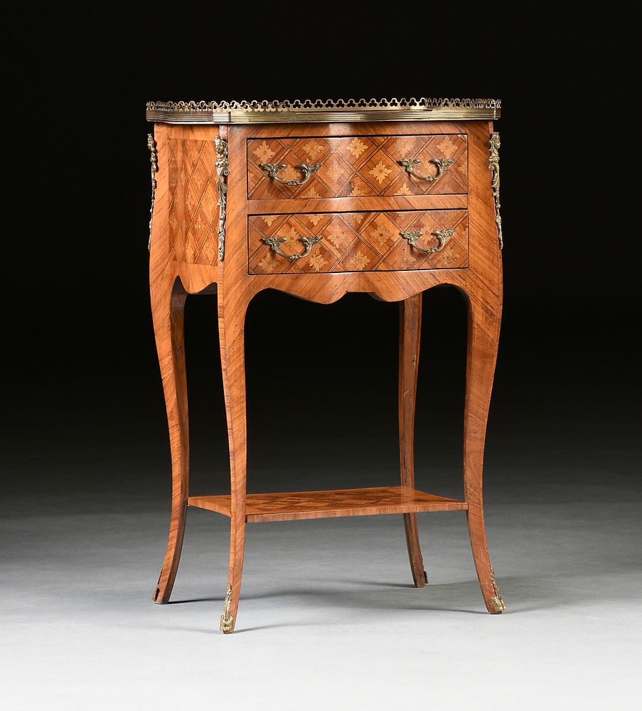 Appraisal: A TRANSITIONAL LOUIS XV XVI STYLE KINGWOOD AND SATINWOOD MARQUETRY