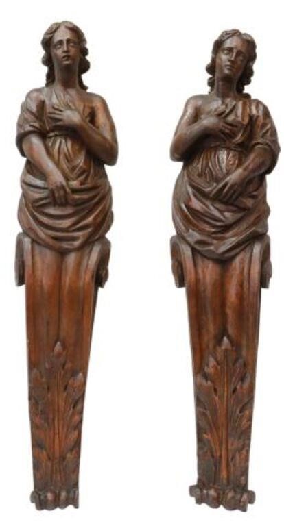 Appraisal: lot of Architectural Neoclassical carved wood caryatids wall brackets youthful