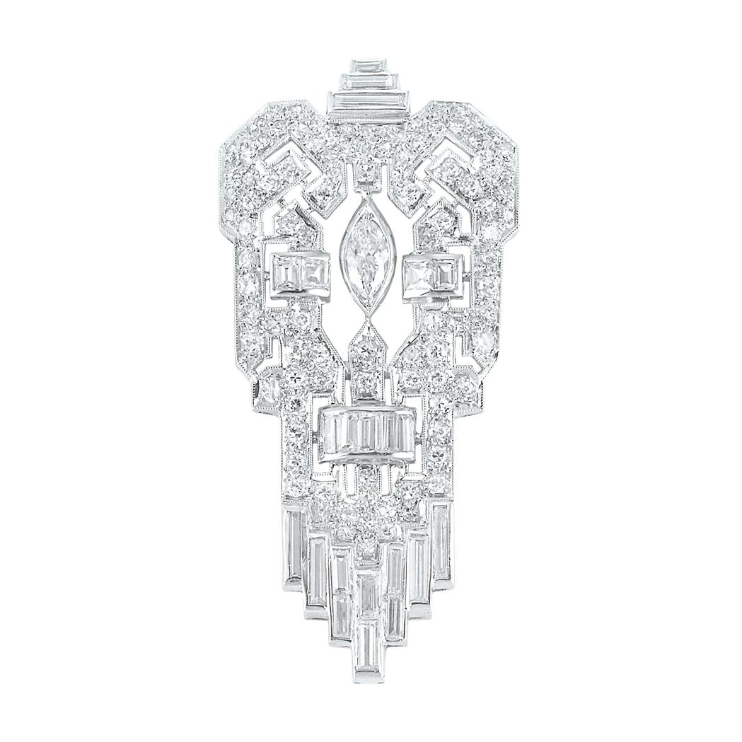 Appraisal: Art Deco Platinum and Diamond Brooch diamonds ap cts c