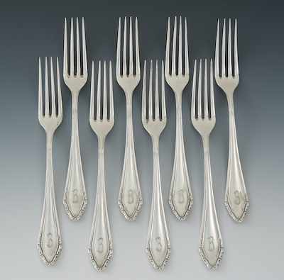 Appraisal: A Lot of Eight German Silver Lunch Forks by Hulse