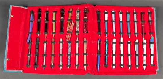 Appraisal: Thirty-two assorted ballpoint fountain pens and pencil in folding cloth-