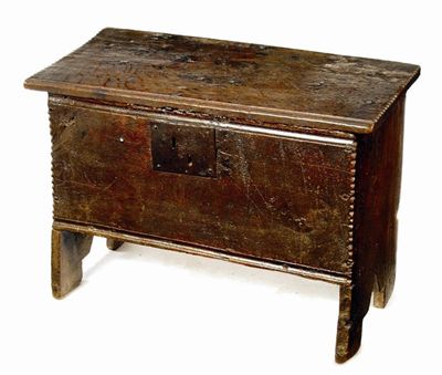 Appraisal: A Charles II oak boarded chest the hinged top with