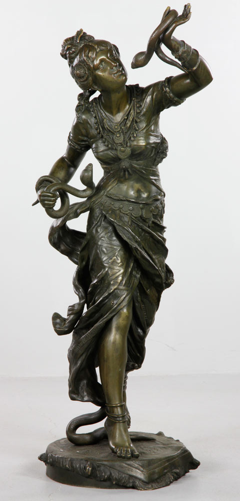 Appraisal: - th C Girl with Snakes Bronze th century girl