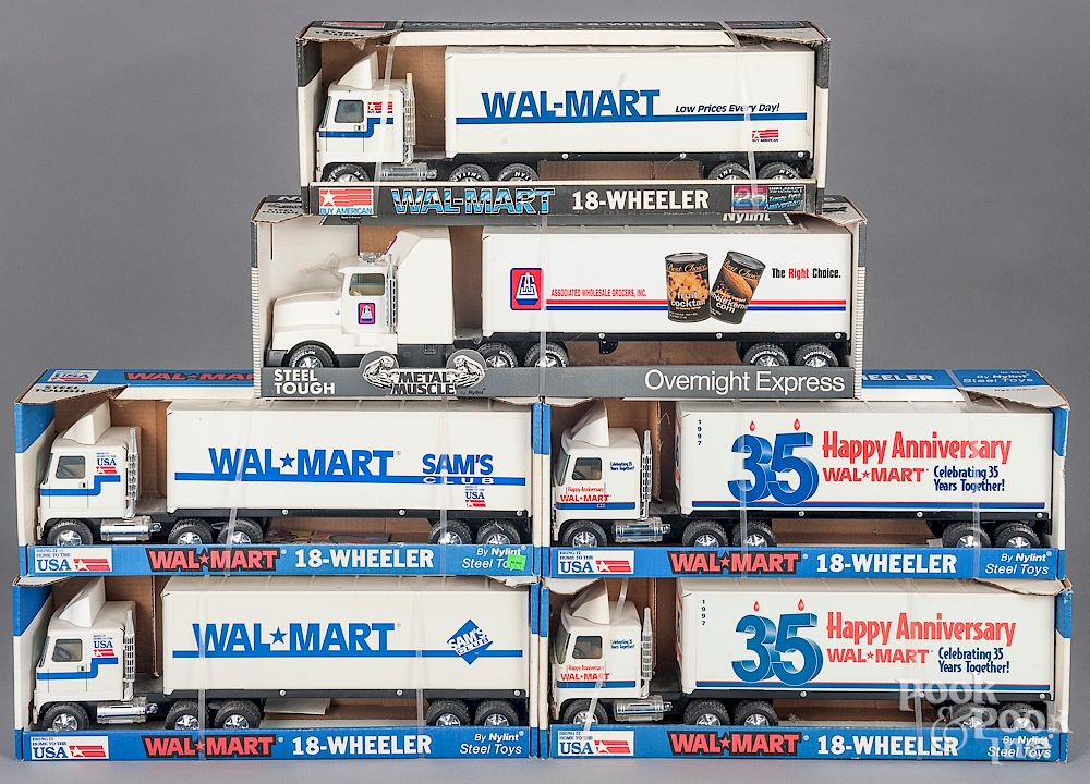 Appraisal: Five Nylint Walmart semi-tractor trailer trucks Five Nylint Walmart semi-tractor