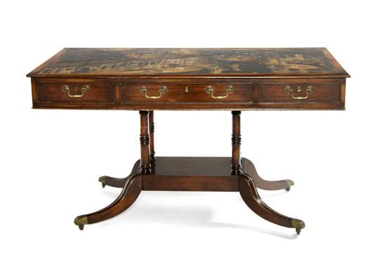 Appraisal: n English Mahogany Pedestal Table having inset Chinese lacquer top