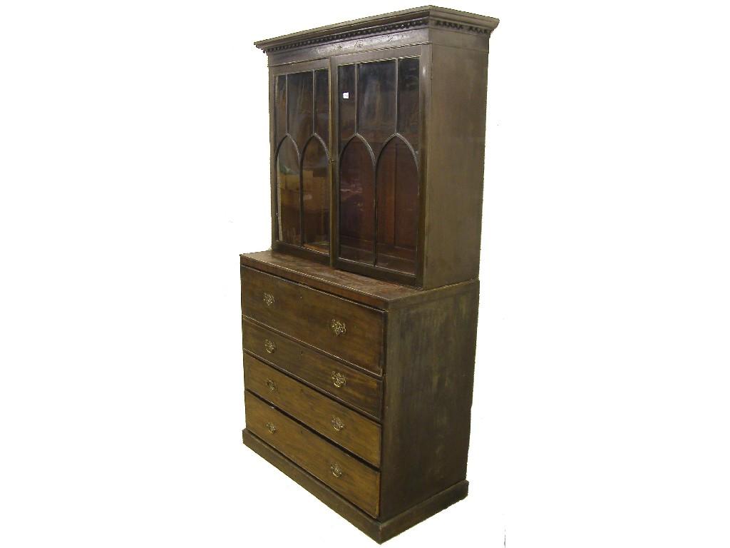 Appraisal: th century mahogany secretaire bookcase with lancet glazed doors over