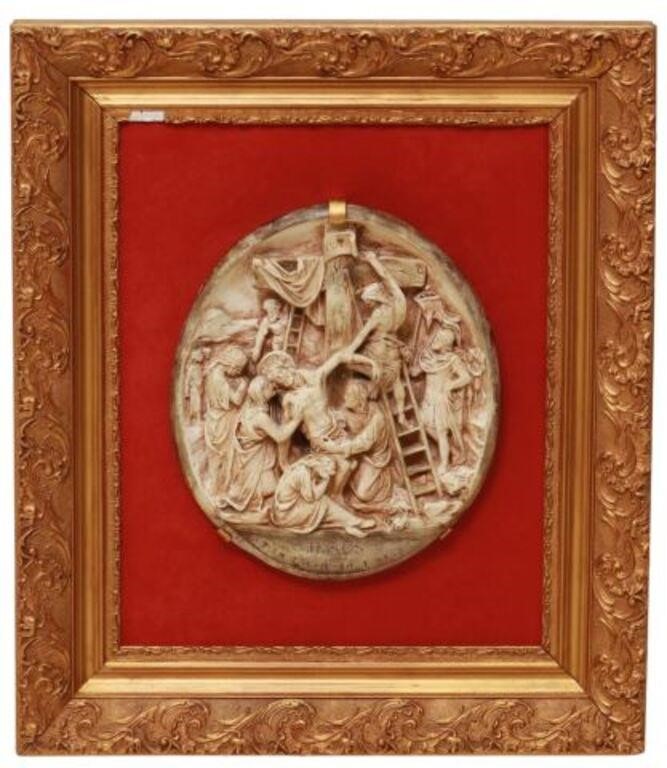 Appraisal: Framed French plaster relief plaque Jesus est detache de la