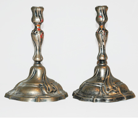 Appraisal: Pair of German Rococo Silver Candlesticks Estimate -