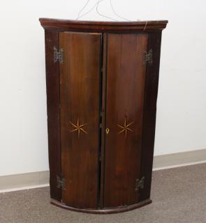 Appraisal: Antique Inlaid Hanging Corner Cabinet Antique Inlaid Hanging Corner Cabinet