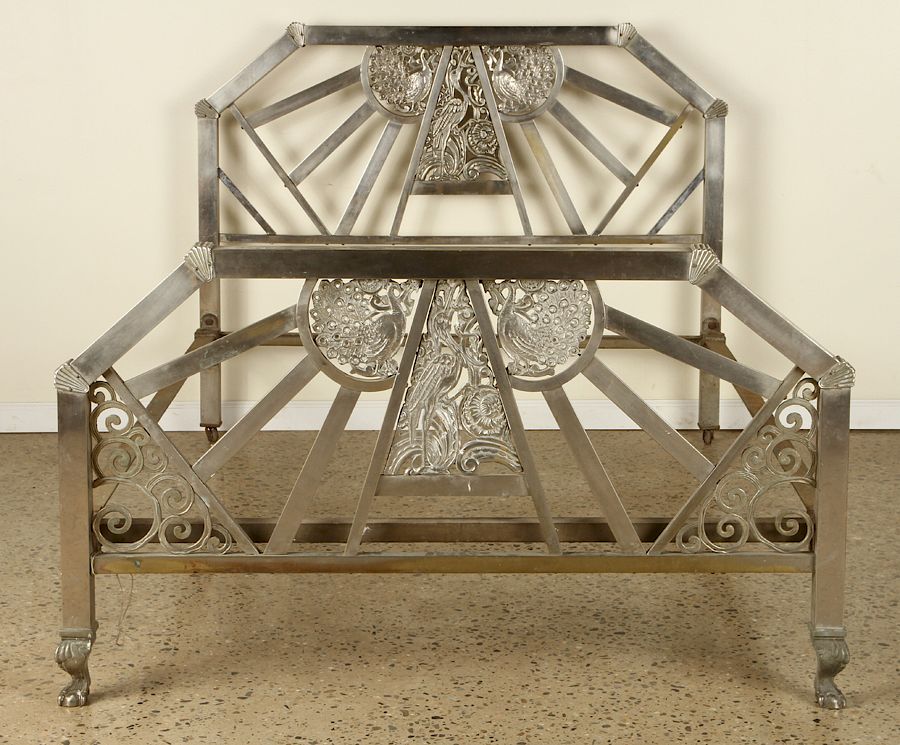 Appraisal: CHROME OVER IRON ART DECO FULL SIZE BED C An