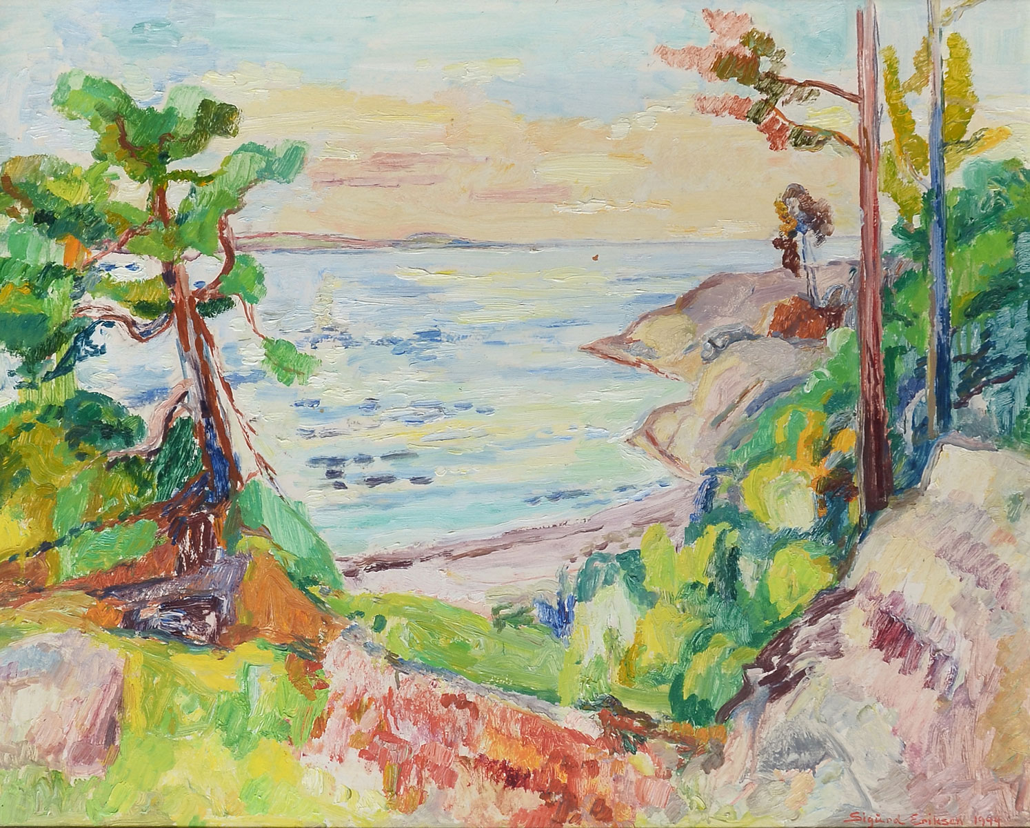 Appraisal: ERIKSEN Sigurd Danish - Coastal Scene Through the Trees Oil