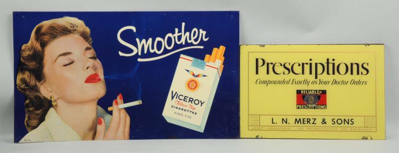 Appraisal: Viceroy Cigarettes Reverse Painted Presc Sign The Viceroy sign is