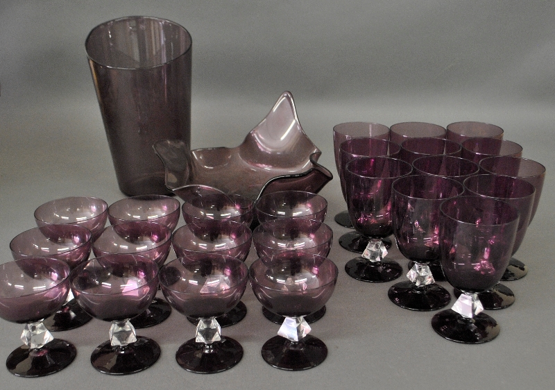 Appraisal: - Mid-century modern amethyst glass goblets h twelve sherberts h