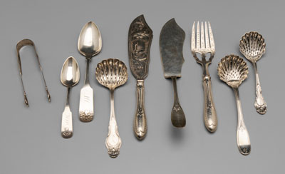 Appraisal: American Coin Silver Flatware th century most New York City