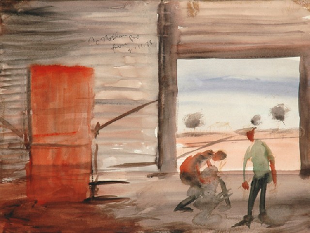 Appraisal: Pro Hart - The Red Wool Press watercolour signed 'Pro