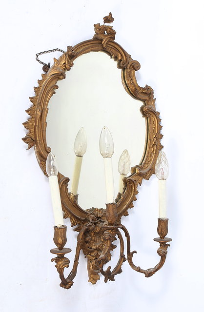 Appraisal: A TH CENTURY GILT GESSO THREE LIGHT GIRANDOLE WALL MIRROR