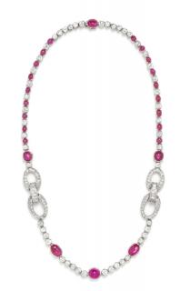 Appraisal: A Platinum Diamond and Ruby Necklace dwts A Platinum Diamond