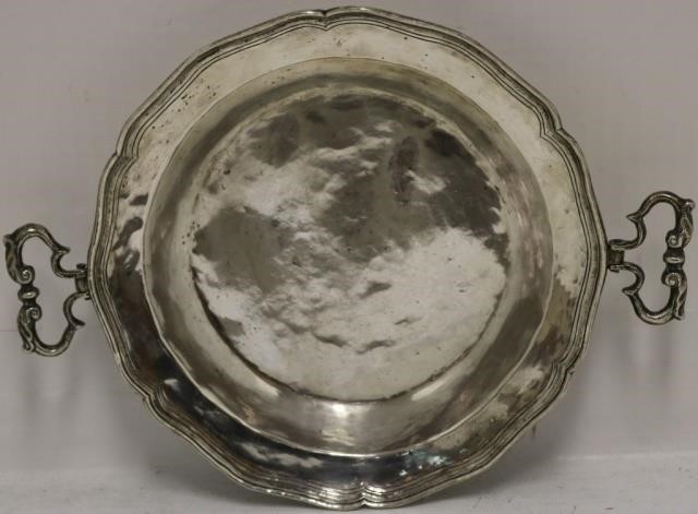 Appraisal: TH C SPANISH COLONIAL SILVER HANDLED TRAY DIAMETER SWING HANDLES