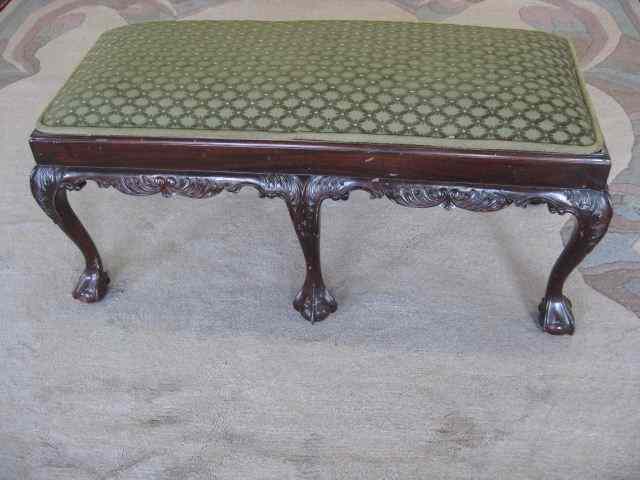 Appraisal: Chippendale Style Carved Mahogany Bench paw claw feet '' wide