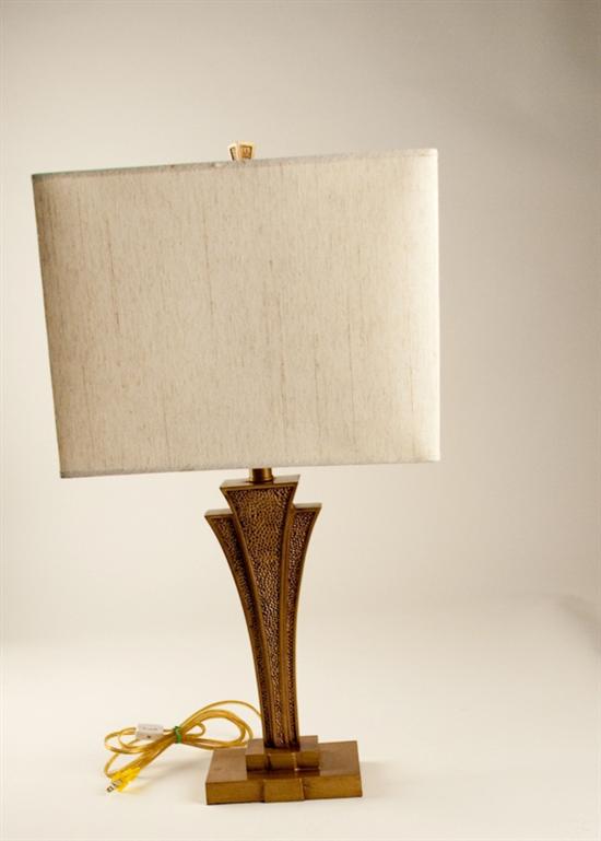 Appraisal: Modern Deco-style Metal Lamp with rectangular linen shade Unmarked base