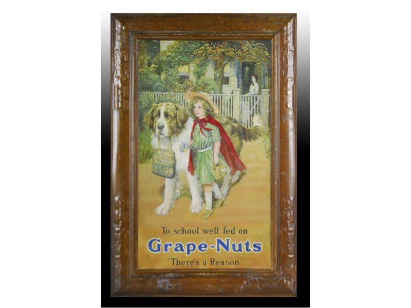 Appraisal: Tin Grape Nuts Advertising Sign Description Self framed Pitting and