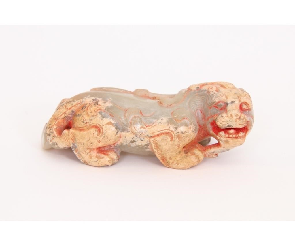 Appraisal: Chinese jade carved animal figure mounted in a box Box