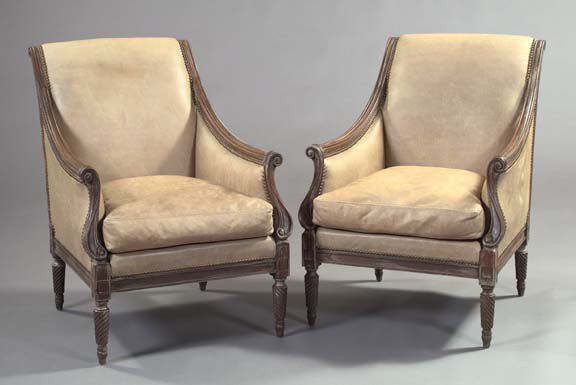 Appraisal: Pair of Louis XVI-Style Beechwood Bergeres each with a padded