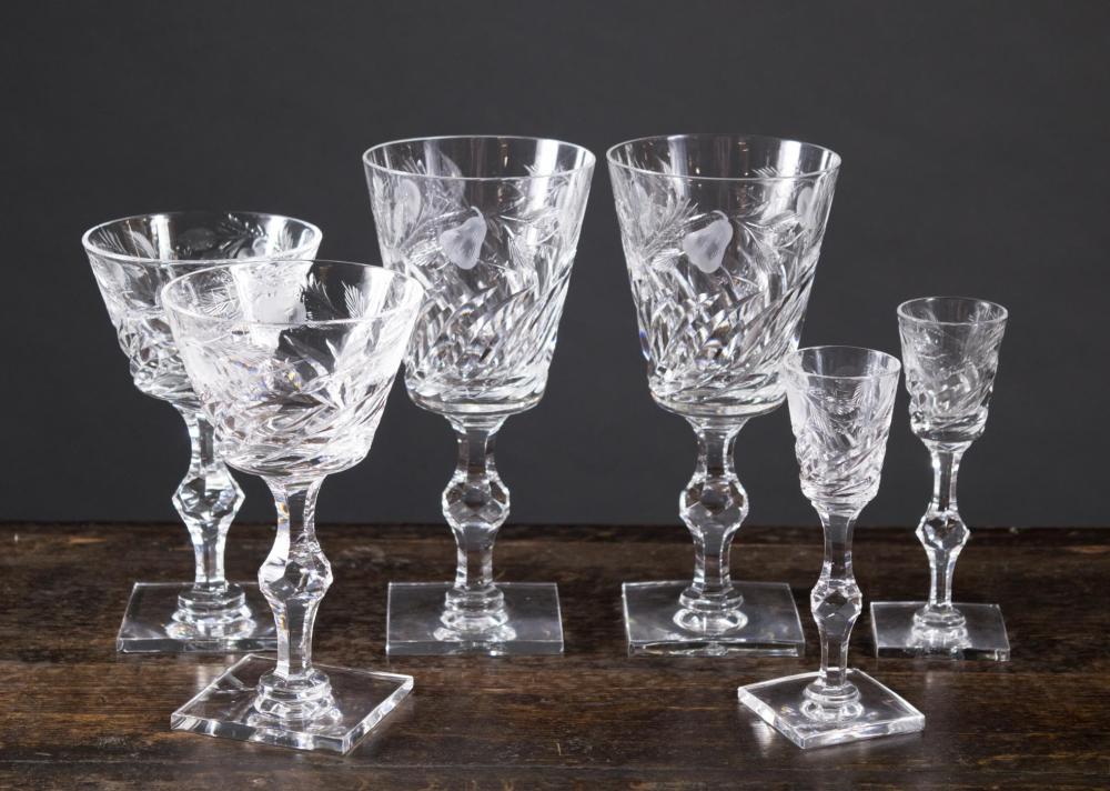 Appraisal: THIRTY-ONE PIECE HAWKES CUT AND ENGRAVED STEMWARE SET Gravic Fruit