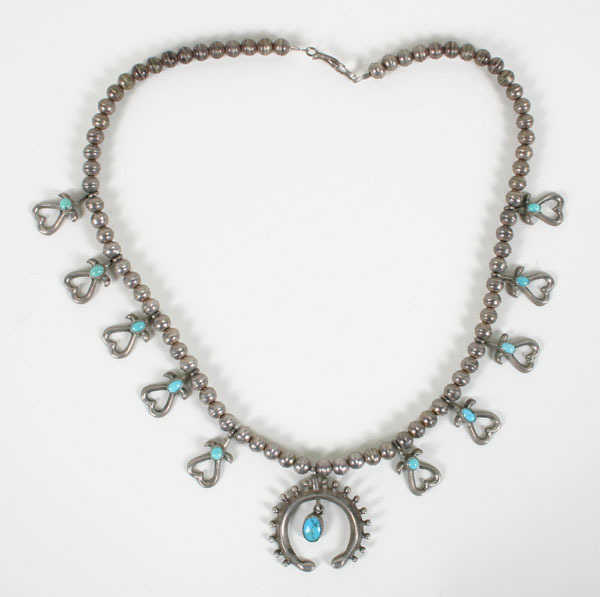 Appraisal: Native American silver and turquoise necklace L