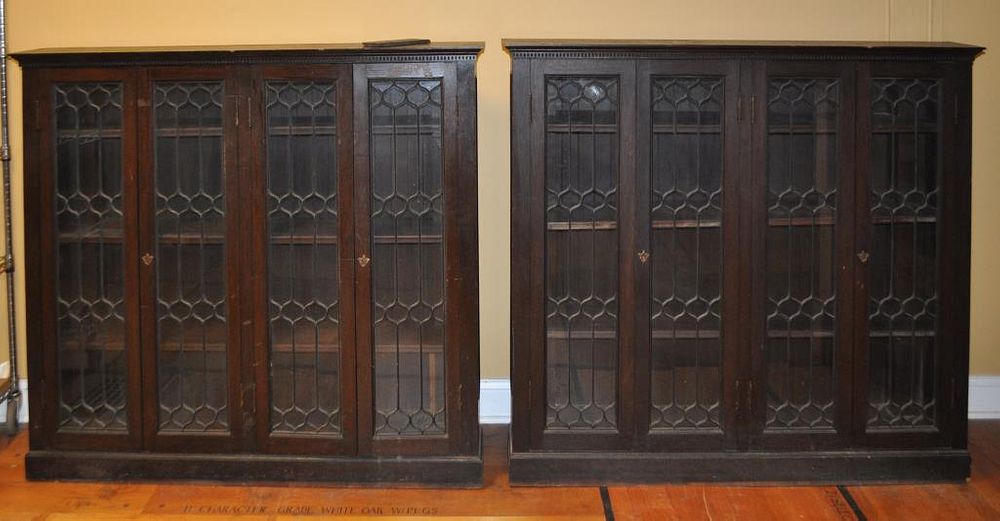 Appraisal: Pair Leaded Glass Bookcase Cabinets oak with Gothic style leading