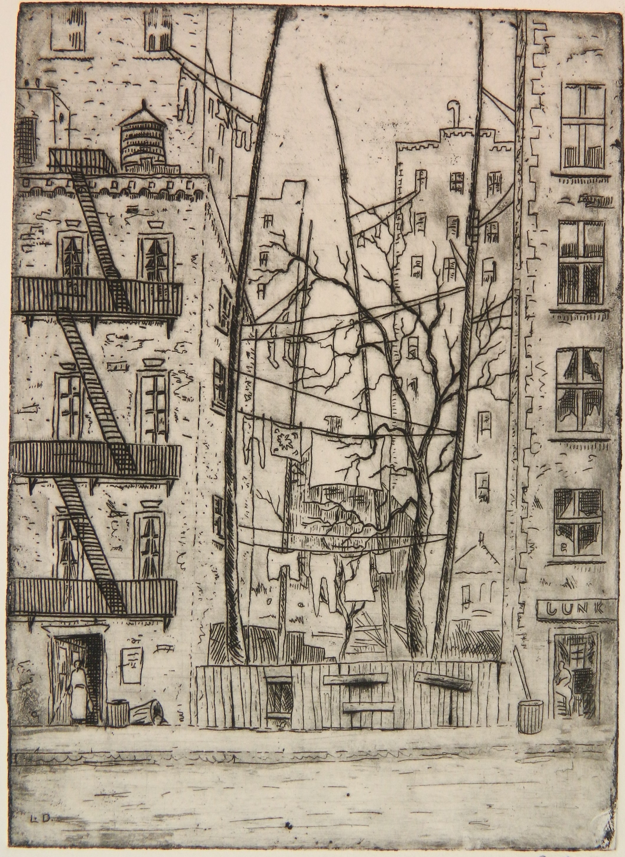 Appraisal: Leon Dolice American - Tenement Buildings Vacant Lot- etching signed