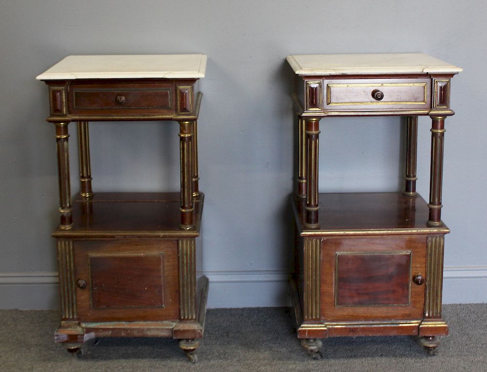 Appraisal: Pr Louis Philippe Style Brass Inlaid Marbletop End tables From