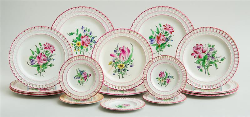 Appraisal: LUNEVILLE TRANSFER-PRINTED FAIENCE PART DINNER SERVICE With underglaze crowned black