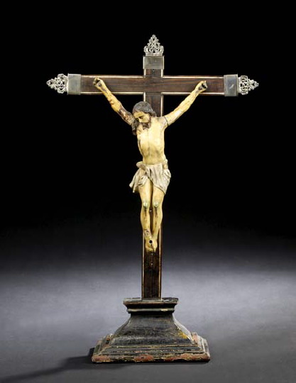 Appraisal: Good Spanish Colonial Carved and Polychromed Wooden Crucifix fourth quarter