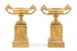 Appraisal: A Pair of Neoclassical Gilt Bronze and Marble Compotes Height