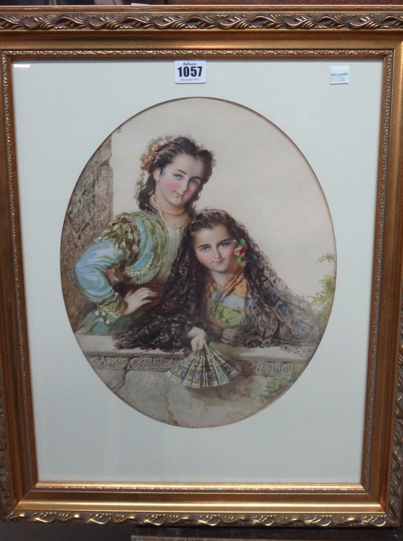 Appraisal: Elisabeth Heaphy Murray - Girls in Spanish costume watercolour oval