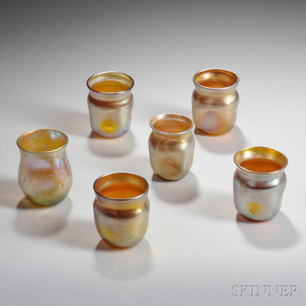 Appraisal: Six Tiffany Gold Favrile Toothpick Holders Art glass New York