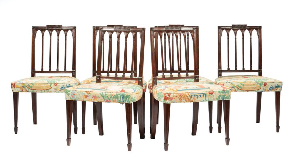 Appraisal: Six American Sheraton-Style Mahogany Side Chairs fluted tablet crests square