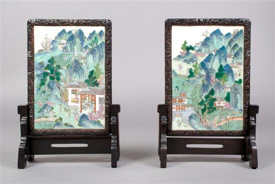 Appraisal: A Pair of Chinese Famille Rose Porcelain Table Screens on