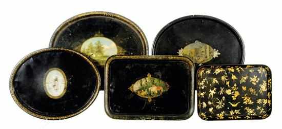 Appraisal: French toleware trays th century papier mache floral L ''