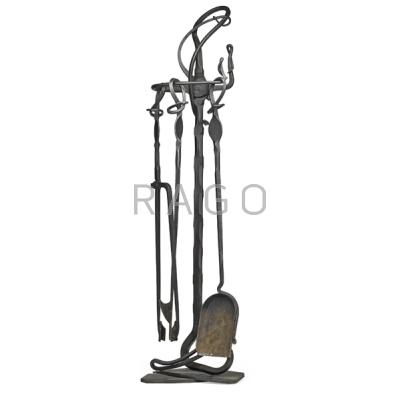 Appraisal: ALBERT PALEY b Exceptional and tall four-piece wrought iron fire