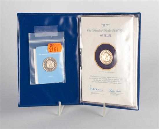 Appraisal: Two Belize gold coins Proof struck by the Franklin Mint