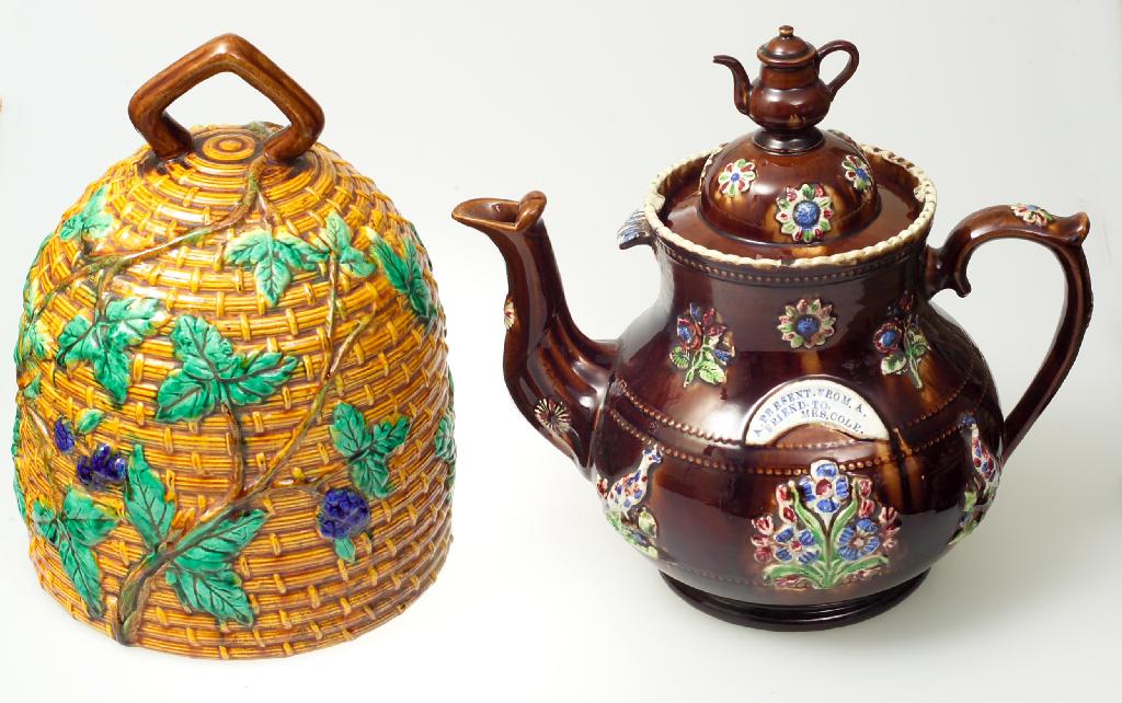 Appraisal: MINTON STYLE MAJOLICA CHEESE DOME modelled as a beehive and