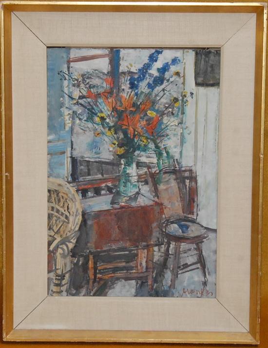 Appraisal: SIGMUND MENKES - Oil on board Interior with Wild Flowers