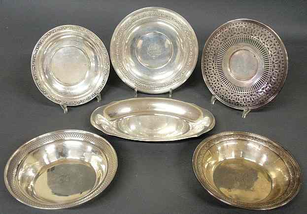 Appraisal: Five sterling silver plates and an oval bread tray l