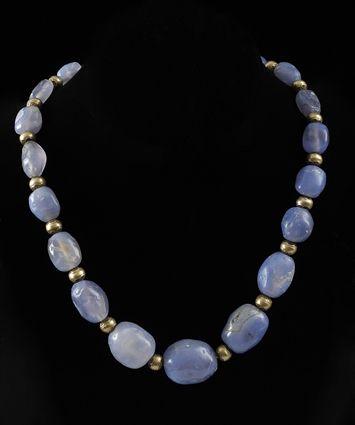 Appraisal: Persian Blue Chalcedony and Electrum Bead Necklace