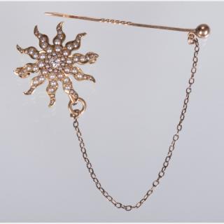 Appraisal: A kt Yellow Gold Diamond and Seed Pearl Pin A