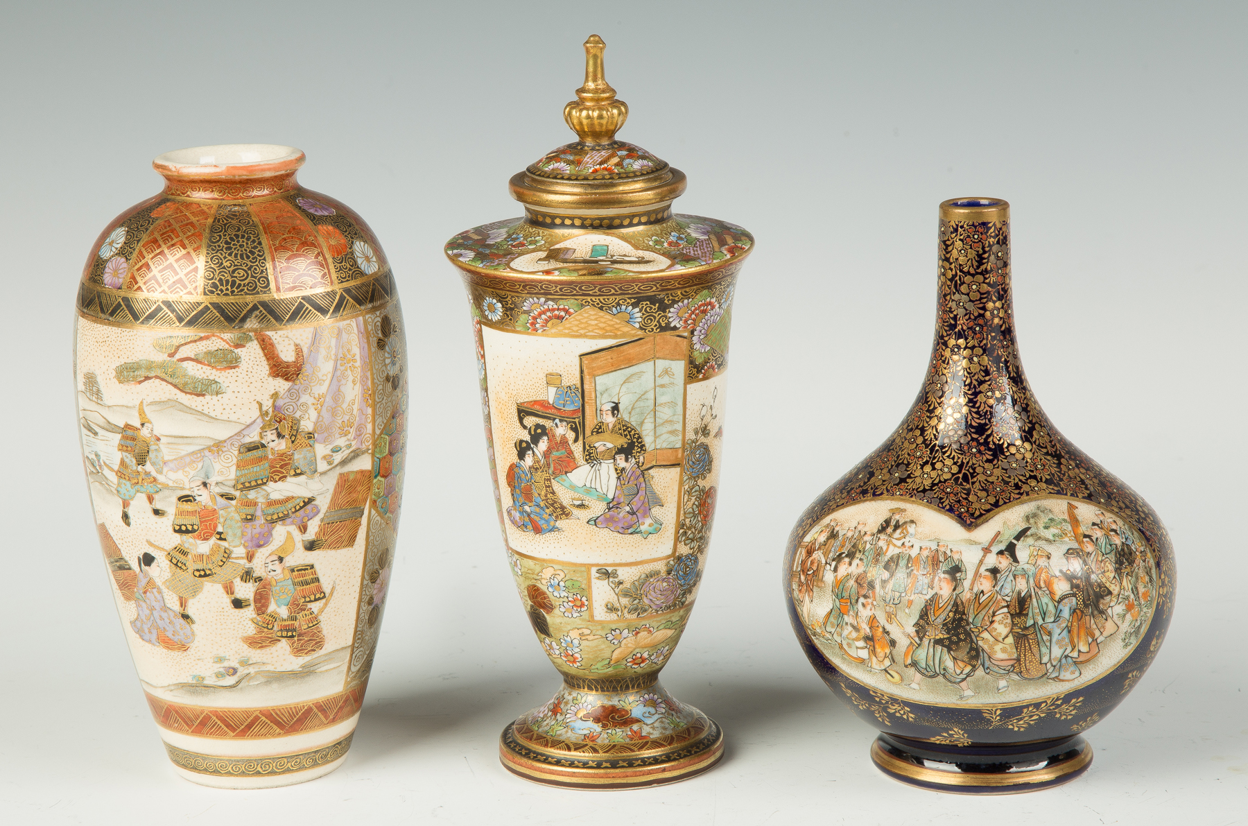 Appraisal: Two Japanese Satsuma Vases and One Covered Urn C All