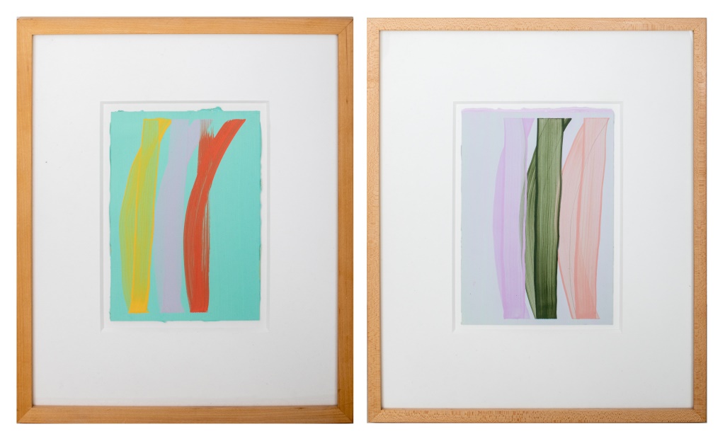 Appraisal: GINA MEDCALF ABSTRACT PAINTINGS Two abstract acrylic on paper paintings