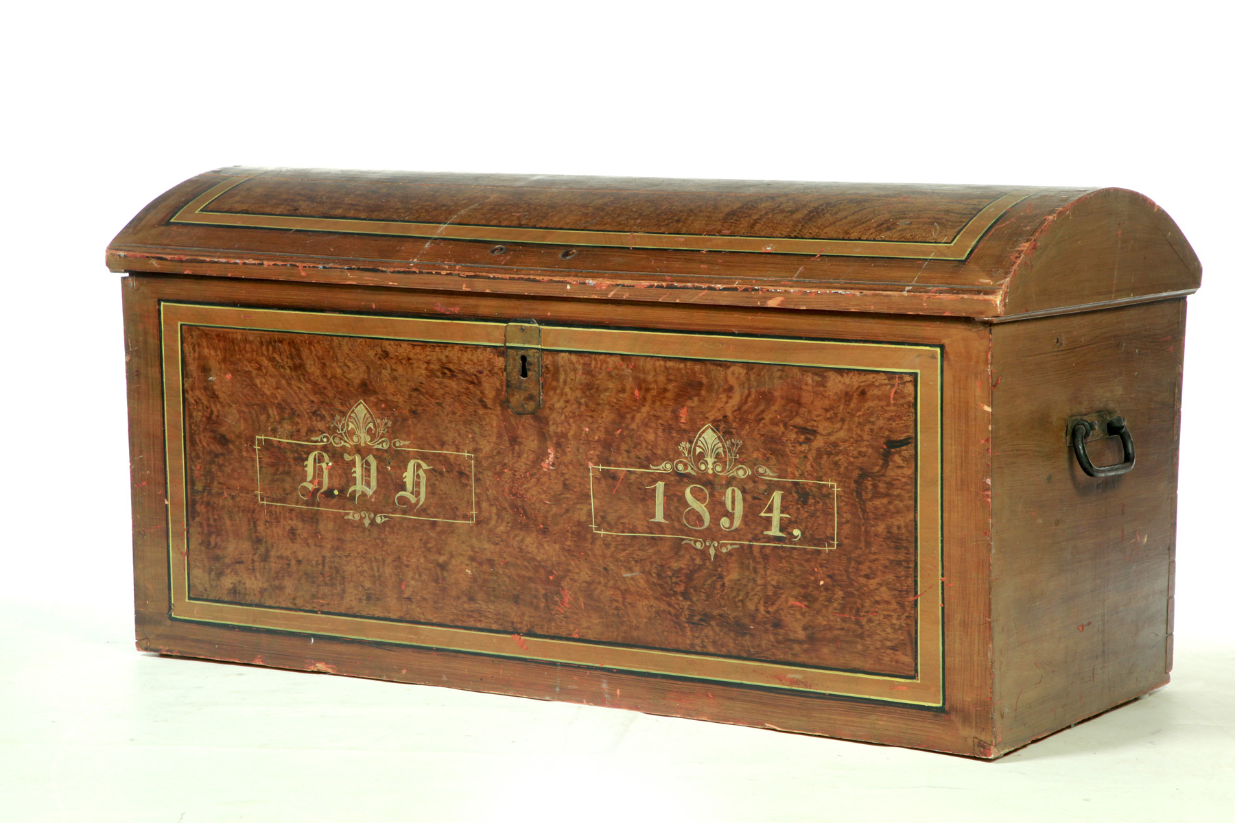 Appraisal: GRAIN PAINTED DOMETOP TRUNK European dated Pine with dovetailed case